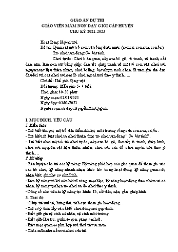 Giáo án Mầm non Lớp Lá - Chủ đề: Thế giới động vật - Năm học 2022-2023 - Nguyễn Thị Quỳnh