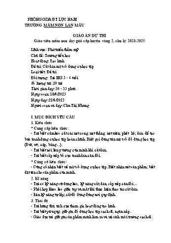 Giáo án Mầm non Lớp Lá - Chủ đề: Trường Tiểu học - Đề tài: Cắt dán một số dụng cụ học tập - Năm học 2024-2025 - Chu Thị Nhung