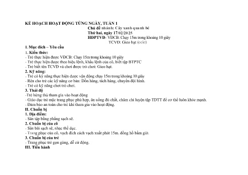 Giáo án Mầm non Lớp Lá - Tuần 1, Chủ đề nhánh: Cây xanh quanh bé - Năm học 2024-2025