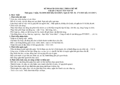 Giáo án Mầm non Lớp Mầm - Chủ đề 6: Ngày tết vui vẻ - Năm học 2024-2025