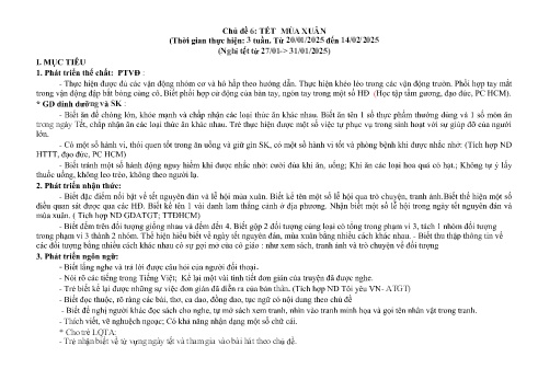 Giáo án Mầm non Lớp Mầm - Chủ đề 6: Tết và mùa xuân - Năm học 2024-2025