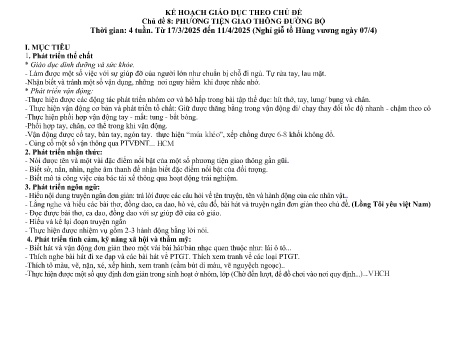 Giáo án Mầm non Lớp Mầm - Chủ đề 8: Phương tiện giao thông đường bộ - Năm học 2024-2025