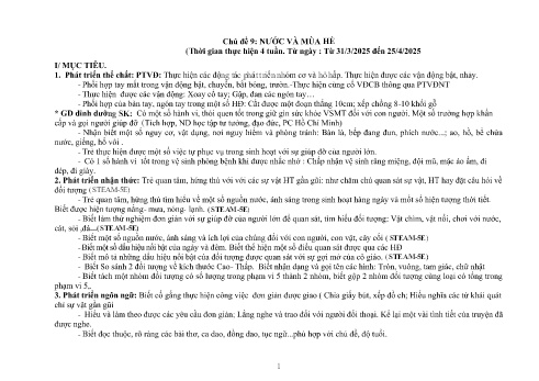Giáo án Mầm non Lớp Mầm - Chủ đề 9: Nước và mùa hè - Năm học 2024-2025
