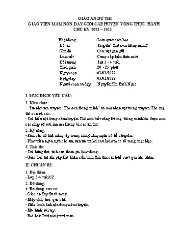 Giáo án Mầm non Lớp Mầm - Chủ đề: Con vật gần gũi - Đề tài: Truyện Thỏ con thông minh - Năm học 2021-2022 - Nguyễn Thị Bích Ngọc
