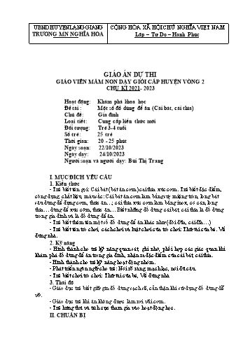 Giáo án Mầm non Lớp Mầm - Chủ đề: Gia đình - Đề tài: Một số đồ dùng để ăn (Cái bát, cái thìa) - Năm học 2023-2024 - Bùi Thị Trang
