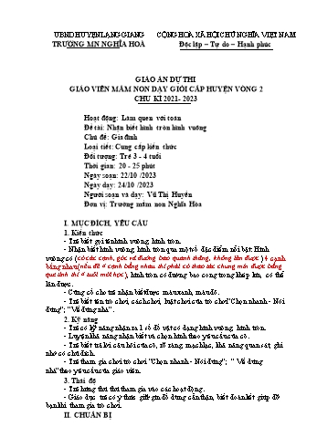 Giáo án Mầm non Lớp Mầm - Chủ đề: Gia đình - Đề tài: Nhận biết hình tròn hình vuông - Năm học 2023-2024 - Vũ Thị Huyền