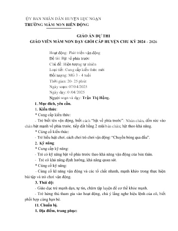 Giáo án Mầm non Lớp Mầm - Chủ đề: Hiện tượng tự nhiên - Đề tài: Bật về phía trước - Năm học 2024-2025 - Trần Thị Hồng