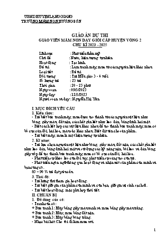 Giáo án Mầm non Lớp Mầm - Chủ đề: Nước, hiện tượng tự nhiên - Đề tài: Làm tranh mây, mưa từ các nguyên liệu khác nhau - Năm học 2024-2025 - Nguyễn Thị Yên