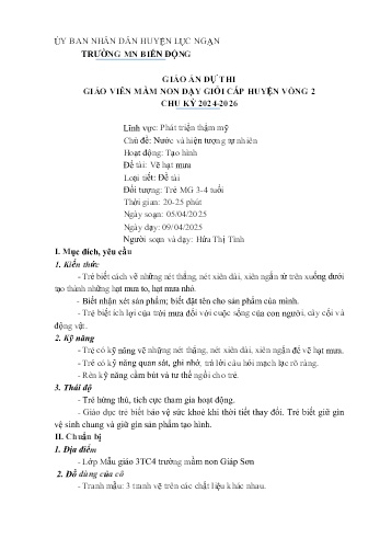Giáo án Mầm non Lớp Mầm - Chủ đề: Nước và hiện tượng tự nhiên - Đề tài: Vẽ hạt mưa - Năm học 2024-2025 - Hứa Thị Tình