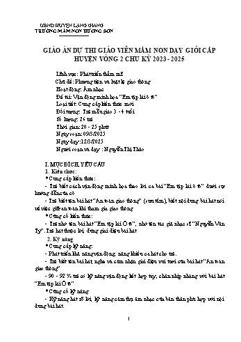 Giáo án Mầm non Lớp Mầm - Chủ đề: Phương tiện và luật lệ giao thông - Đề tài: Vận động minh họa Em tập lái ô tô - Năm học 2024-2025 - Nguyễn Thị Thảo