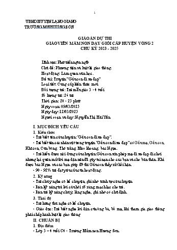 Giáo án Mầm non Lớp Mầm - Chủ đề: Phương tiện và luật lệ giao thông - Đề tài: Truyện Gấu con đi xe đạp - Năm học 2024-2025 - Nguyễn Thị Hải Yến