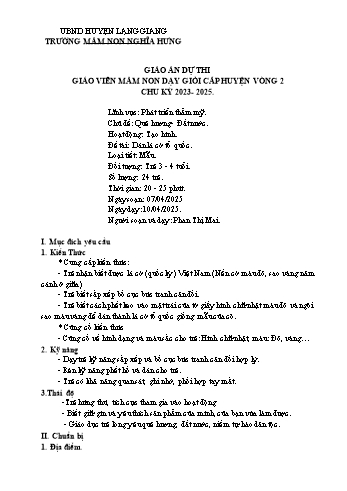 Giáo án Mầm non Lớp Mầm - Chủ đề: Quê hương. Đất nước - Đề tài: Dán lá cờ tổ quốc - Năm học 2024-2025 - Phan Thị Mai