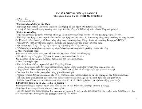 Giáo án Mầm non Lớp Nhà trẻ - Chủ đề 4: Những con vật đáng yêu - Năm học 2024-2025