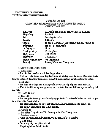 Giáo án Mầm non Lớp Nhà trẻ - Chủ đề: Bé thích đi du lịch bằng phương tiện giao thông gì - Đề tài: Dán thuyền buồm - Năm học 2024-2025 - Vũ Thị Hường