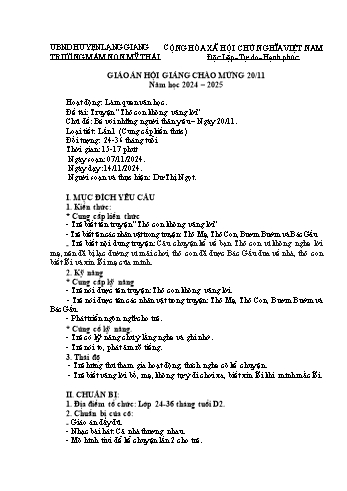 Giáo án Mầm non Lớp Nhà trẻ - Chủ đề: Bé với những người thân yêu. Ngày 20/11 - Đề tài: Truyện Thỏ con không vâng lời - Năm học 2024-2025 - Dư Thị Ngọt