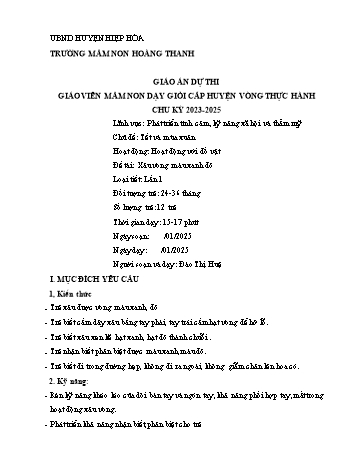 Giáo án Mầm non Lớp Nhà trẻ - Chủ đề: Tết và mùa xuân - Đề tài: Xâu vòng màu xanh đỏ - Năm học 2024-2025 - Đào Thị Huệ