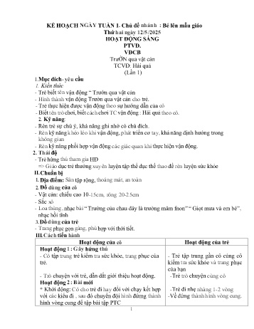 Giáo án Mầm non Lớp Nhà trẻ - Tuần 1, Chủ đề nhánh: Bé lên mẫu giáo - Năm học 2024-2025