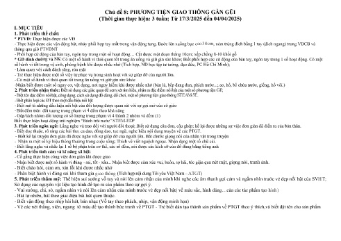Kế hoạch bài dạy Mầm non Khối Chồi - Chủ đề 8: Phương tiện giao thông gần gũi - Năm học 2024-2025