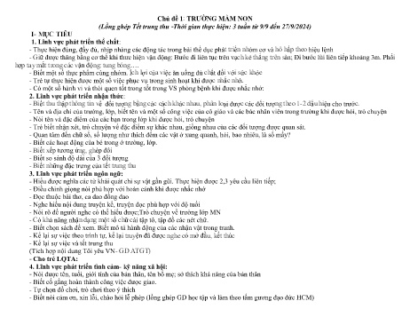 Kế hoạch bài dạy Mầm non Lớp Chồi - Chủ đề 1: Trường Mầm non (Lồng ghép Tết Trung thu) - Năm học 2024-2025