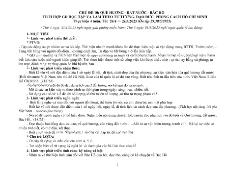 Kế hoạch bài dạy Mầm non Lớp Chồi - Chủ đề 10: Quê hương. Đất nước. Bác Hồ - Năm học 2024-2025