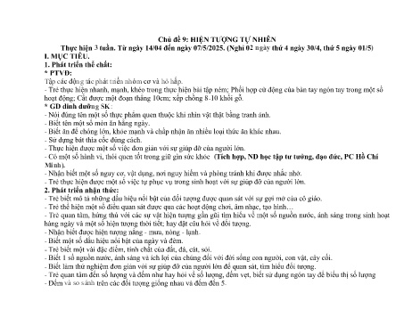 Kế hoạch bài dạy Mầm non Lớp Chồi - Chủ đề 9: Hiện tượng tự nhiên - Năm học 2024-2025