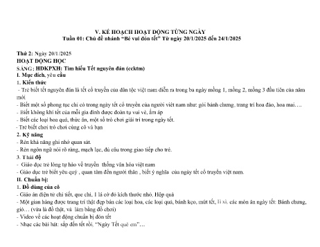 Kế hoạch bài dạy Mầm non Lớp Chồi - Tuần 1, Chủ đề nhánh: Bé vui đón Tết - Năm học 2024-2025