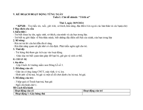Kế hoạch bài dạy Mầm non Lớp Chồi - Tuần 1, Chủ đề nhánh: Tôi là ai - Năm học 2024-2025