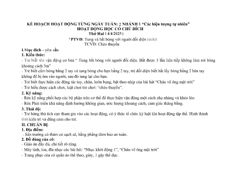 Kế hoạch bài dạy Mầm non Lớp Chồi - Tuần 2, Nhánh 1: Các hiện tượng tự nhiên - Năm học 2024-2025