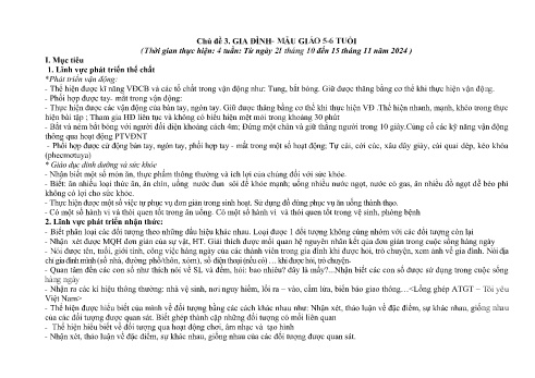 Kế hoạch bài dạy Mầm non Lớp Lá - Chủ đề 3: Gia đình - Năm học 2024-2025