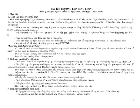 Kế hoạch bài dạy Mầm non Lớp Lá - Chủ đề 8: Phương tiện giao thông - Năm học 2024-2025