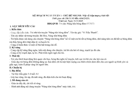 Kế hoạch bài dạy Mầm non Lớp Lá - Tuần 1, Nhánh: Một số hiện tượng thời tiết - Năm học 2024-2025