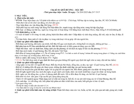 Kế hoạch bài dạy Mầm non Lớp Mầm - Chủ đề 10: Quê hương. Đất nước. Bác Hồ - Năm học 2024-2025