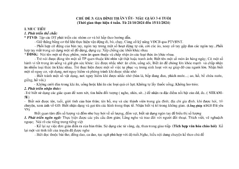 Kế hoạch bài dạy Mầm non Lớp Mầm - Chủ đề 3: Gia đình thân yêu - Năm học 2024-2025