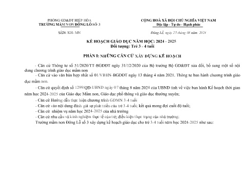Kế hoạch bài dạy Mầm non Lớp Mầm - Năm học 2024-2025 - Trường Mầm non Đông Lỗ số 3