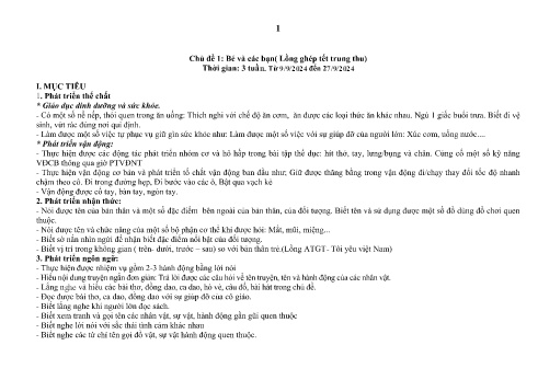 Kế hoạch bài dạy Mầm non Lớp Nhà trẻ - Chủ đề 1: Bé và các bạn (Lồng ghép Tết trung thu) - Năm học 2024-2025