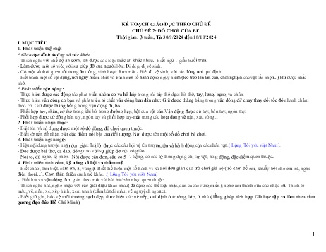 Kế hoạch bài dạy Mầm non Lớp Nhà trẻ - Chủ đề 2: Đồ chơi của bé - Năm học 2024-2025