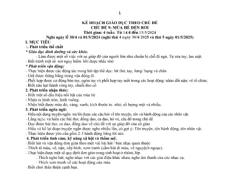 Kế hoạch bài dạy Mầm non Lớp Nhà trẻ - Chủ đề 9: Mùa hè đến rồi - Năm học 2024-2025