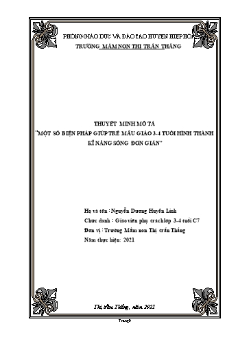 Một số biện pháp giúp trẻ mẫu giáo 3 – 4 tuổi hình thành kĩ năng sống đơn giản