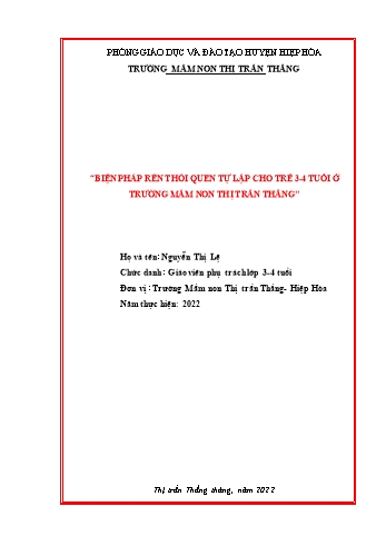 Một số biện pháp rèn thói quen tự lập cho trẻ 3-4 tuổi ở trường mầm non Thị trấn Thắng