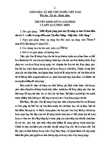 Một số giải pháp giáo dục kỹ năng tự bảo vệ bản thân cho trẻ 3-4 tuổi ở trường Mầm non Thị trấn Thắng-Hiệp Hòa-Bắc Giang