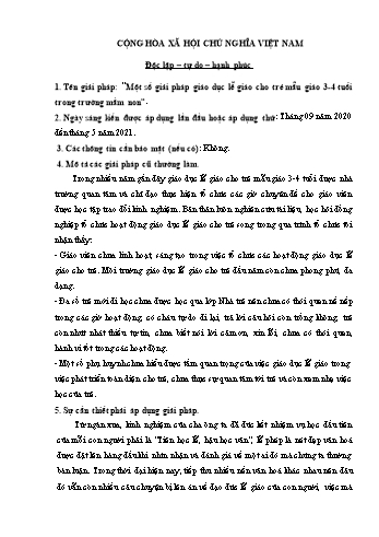 Một số giải pháp giáo dục lễ giáo cho trẻ mẫu giáo 3-4 tuổi trong trường mầm non