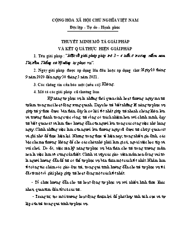 Một số giải pháp giúp trẻ 3 – 4 tuổi ở trường mầm non Thị trấn Thắng có kỹ năng tự phục vụ