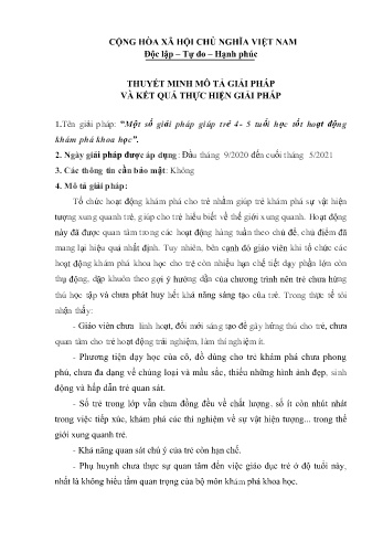 Một số giải pháp giúp trẻ 4-5 tuổi học tốt hoạt động khám phá khoa học