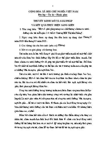 Một số giải pháp nâng cao chất lượng chăm sóc nuôi dưỡng cho trẻ mẫu giáo 3-4 tuổi ở Trường MN Thị trấn Thắng