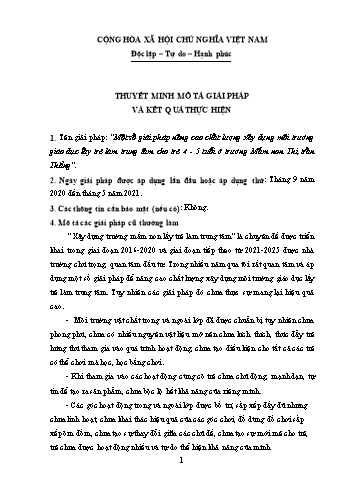 Một số giải pháp nâng cao chất lượng xây dựng môi trường giáo dục lấy trẻ làm trung tâm cho trẻ 4-5 tuổi ở trường Mầm non Thị trấn Thắng