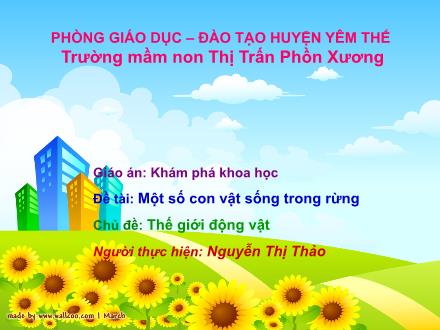 Bài giảng Mầm non Lớp Chồi - Chủ đề: Thế giới động vật - Đề tài: Một số con vật sống trong rừng - Nguyễn Thị Thảo