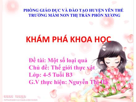 Bài giảng Mầm non Lớp Chồi - Chủ đề: Thế giới thực vật - Đề tài: Một số loại quả - Nguyễn Thị Hà