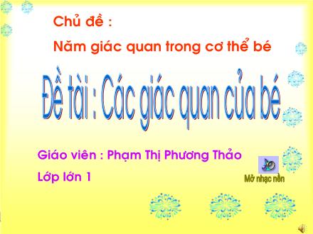 Bài giảng Mầm non Lớp Lá - Chủ đề: Năm giác quan trong cơ thế bé - Đề tài: Các giác quan của bé - Phạm Thị Phương Thảo