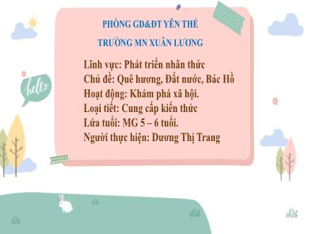 Bài giảng Mầm non Lớp Lá - Chủ đề: Quê hương. Đất nước. Bác Hồ - Đề tài: Khám phá xã hội - Dương Thị Trang