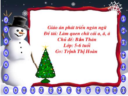 Bài giảng Mầm non Lớp Lá - Chủ điểm: Bản Thân - Đề tài: Làm quen chữ cái a, ă, â - Trịnh Thị Hoàn
